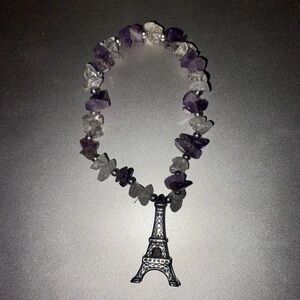 Clear Quartz and Amethyst Paris Bracelet with Eiffel Tower Charm